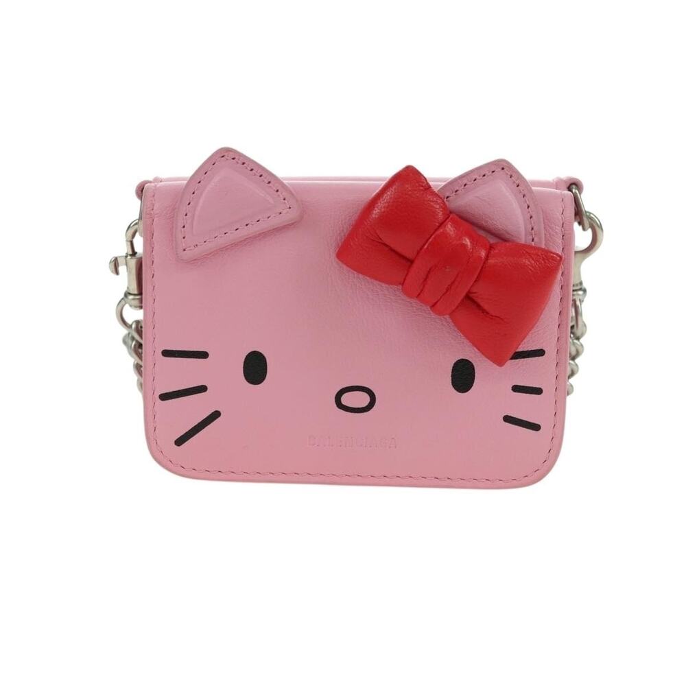 Balenciaga Mini Leather Chain Wallet Kitty Pink